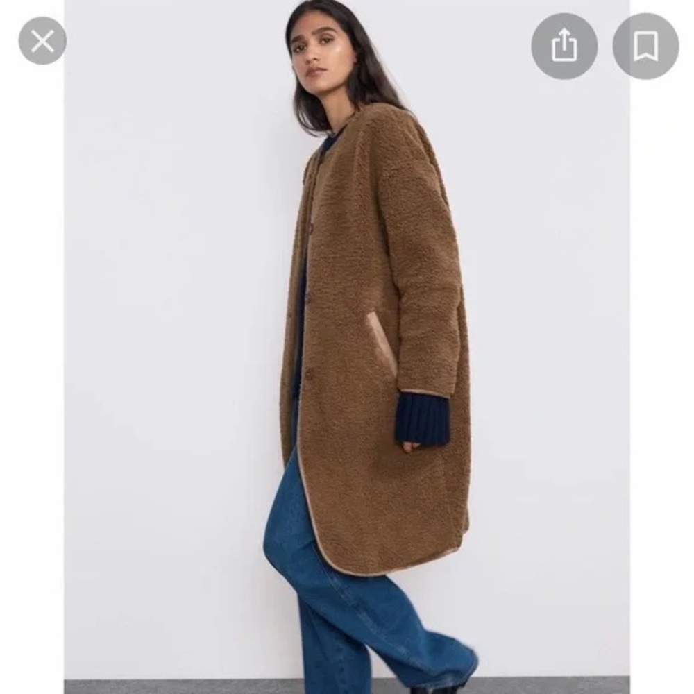 Zara Cozy Faux Fur Brown Teddy Jacket - Picture 4 of 4